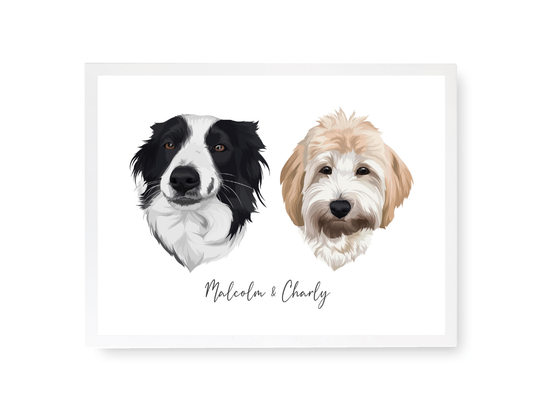 Huisdier portret witte lijst met twee honden
